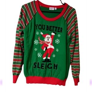 Mighty Fine You Better Slegigh   Red and Green Santa Sweater Sz M